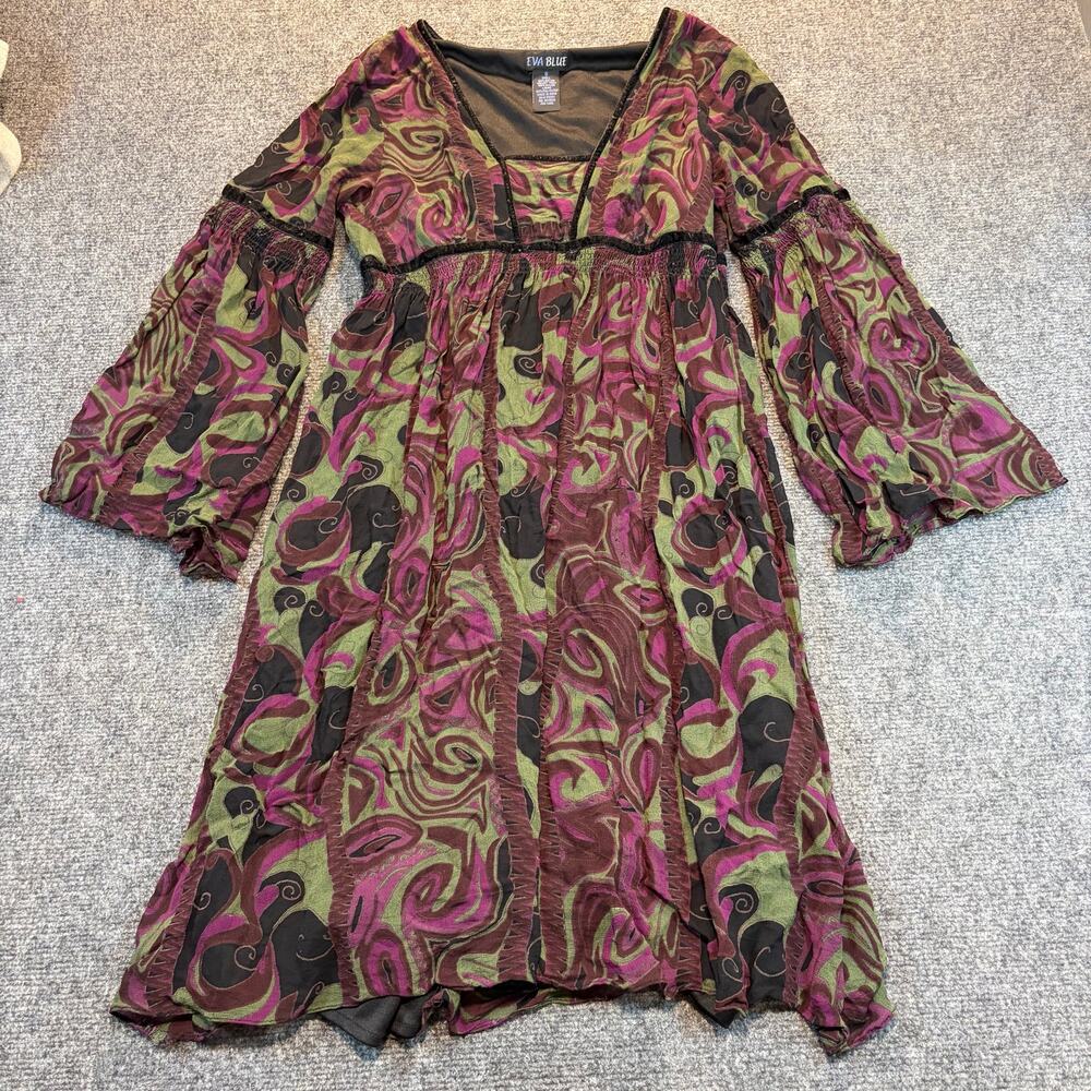 Eva Blue Dress Paisley Mesh Y2K Fairy Grunge Whimsigoth Long Sleeve Size 8